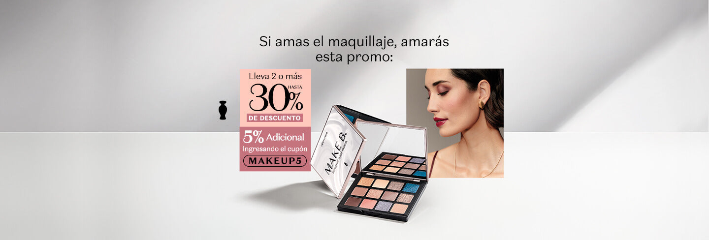 maquillaje con 30% dcto lleva dos o mas